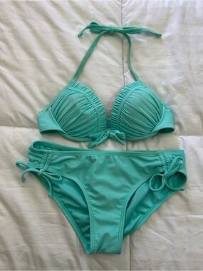 Adore Me Aqua Ruched Halter Bikini Set